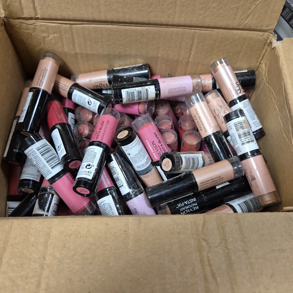 APPROXIMATELY 40 REVLON BLUSH AND HIGHLIGHTER STICKS - ASSORTED SHADES