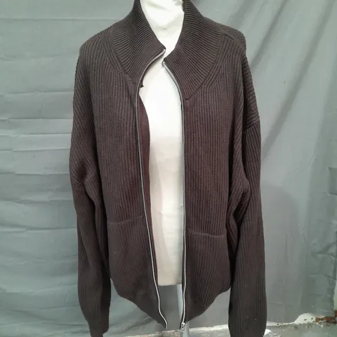 ZARA ORIGINS ZIP FASTENING CARDIGAN BROWN SIZE XL