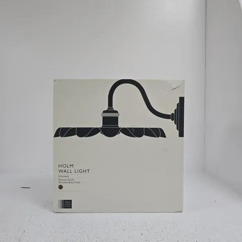 HOLM WALL LIGHT – JOHN LEWIS, PORCELAIN SHADE, DIMMABLE, TARNISHED BRASS FINISH, BOXED