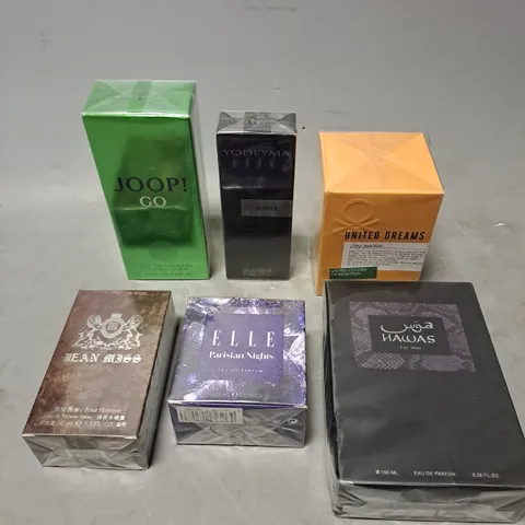 APPROXIMATELY 6 ASSORTED SEALED FRAGRANCES TO INCLUDE - JOOP! GO - JEAN MISS - ELLE PARISIAN NIGHTS - ETC