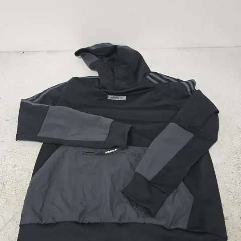 ADIDAS HOODED JACKET β BLACK WITH GREY PANELS, YOUTH UK 13-14