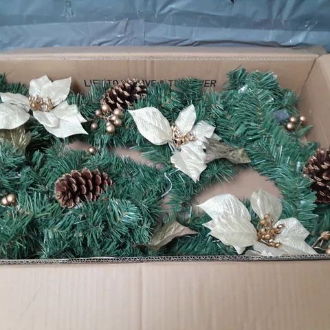 BOXED GOLD POINSETTIA PRE LIT WREATH 