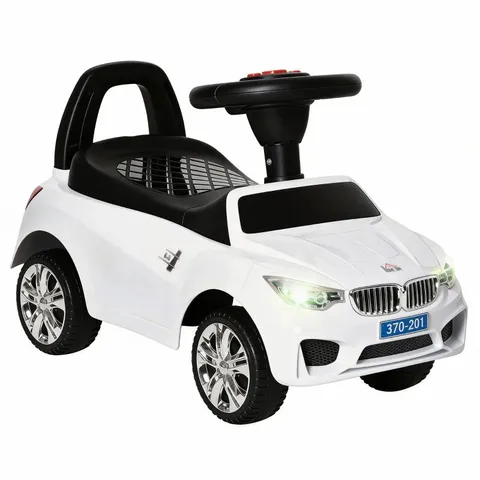 Boxed https://www.aosom.co.uk/item/homcom-ride-on-sliding-car-baby-walker-horn-music-working-lights-storage-no-power-white~370-201WT.html