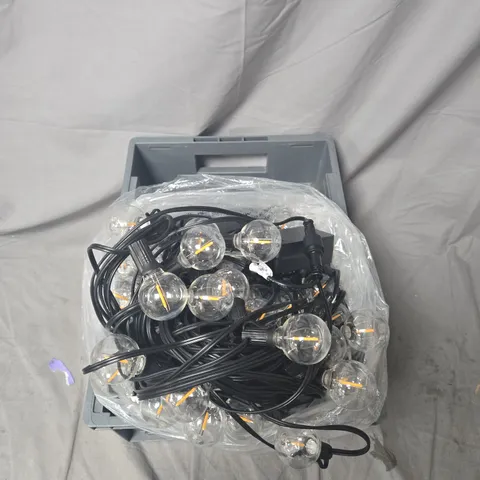 STRING LIGHTS WITH CLEAR GLOBE BULBS ON BLACK CORD – DECORATIVE LIGHTING