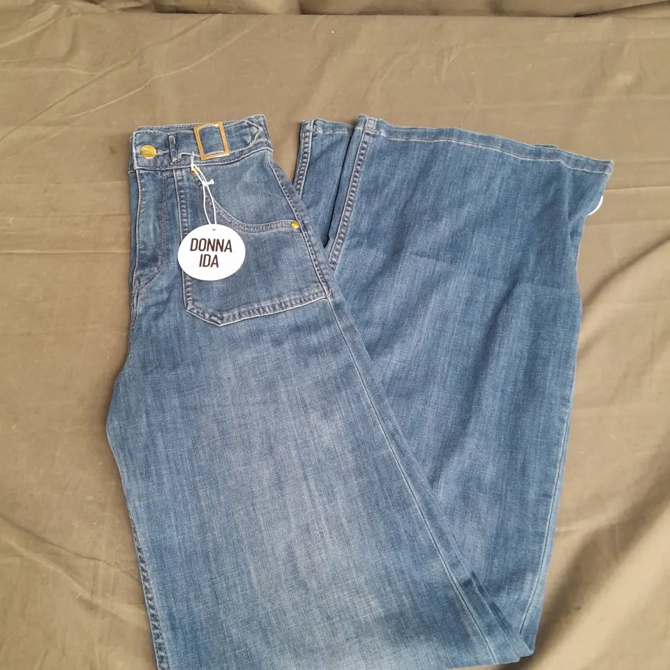 DONNA IDA MINNIE THE HIGH TOP FULL LENGTH WIDE LEG FLARED JEANS IN BLUE DENIM SIZE 23W