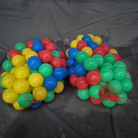 MULTICOLOUR PLASTIC BALL PIT BALLS – TWO NETS