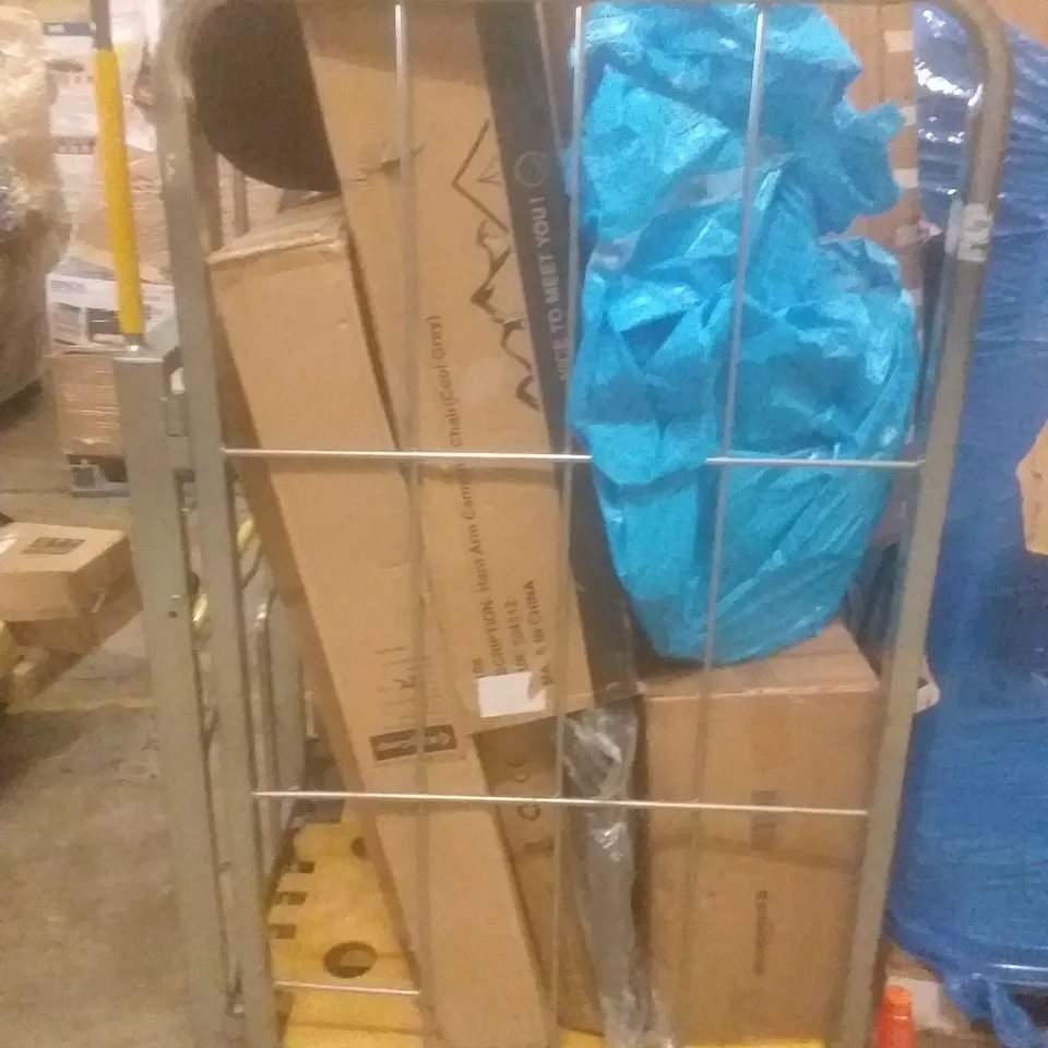 PALLET OF ASSORTED ITEMS INCLUDING TOILET RACK, CAMPING CHAIR, NARROW CONSOLE TABLE, FOLDING CHAIR, JEWELLERY CABINET 