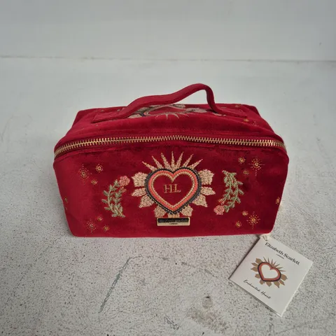ELIZABETH SCARLETT ROUGE VELVET OPEN FLAT MAKEUP BAG