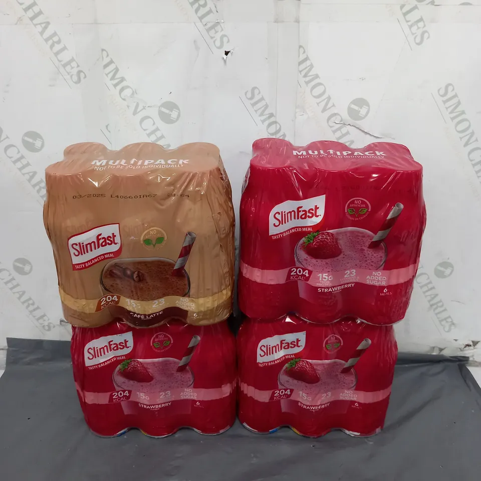 APPROXIMATELY 4 ASSORTED FOOD ITEMS TO INCLUDE - SLIMFAST TASTY BALANCED MEALS IN STRAWBERRY AND CAFE LATTE