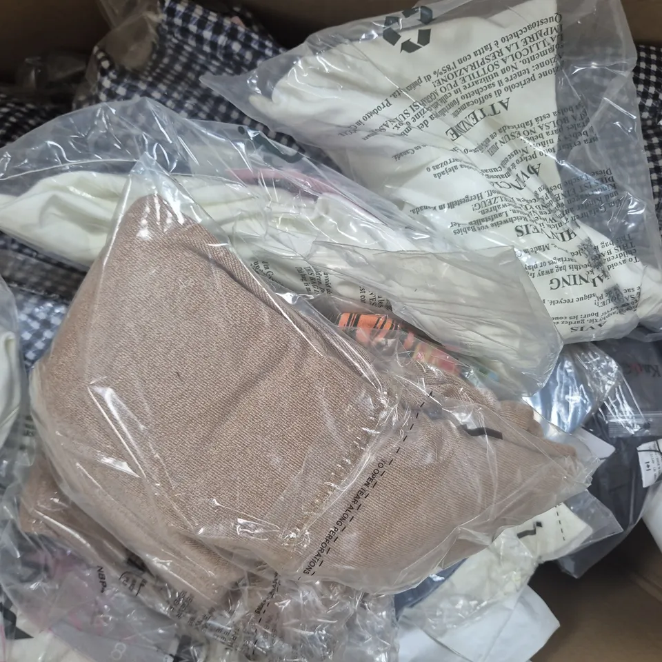 BOX OF APPROXIMATELY 20 ASSORTED CLOTHING, FASHION, AND COSMETIC ITEMS IN VARIOUS COLOURS, STYLES, AND SIZES, ETC - COLLECTION ONLY