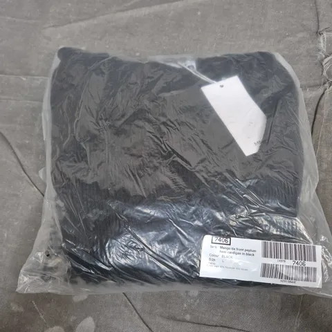 BAGGED MNG TIE FRONT PEPLUM HEM CARDIGAN IN BLACK - LARGE