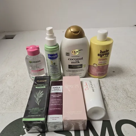 APPROXIMATELY 20 ASSORTED HEALTH & BEAUTY PRODUCTS TO INCLUDE CLEANSING WATER, COCONUT MILK, HAIR SYRUP CONDITIONER ETC 