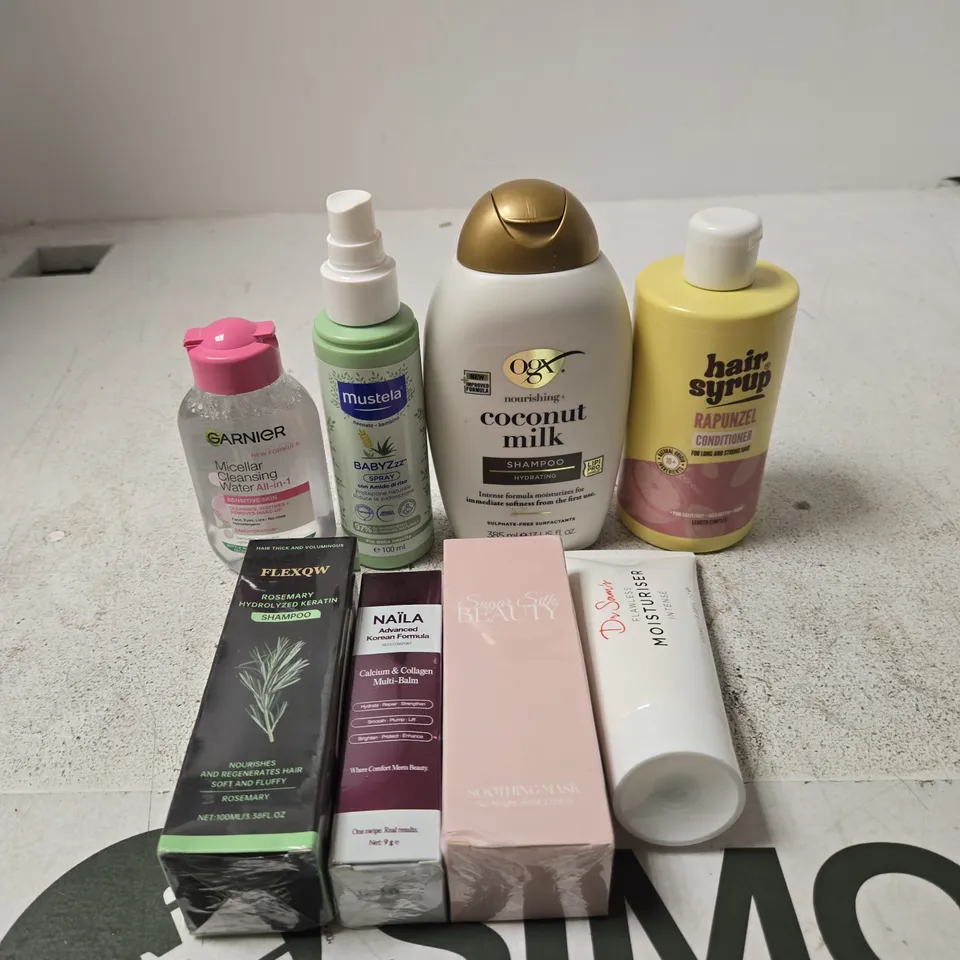 APPROXIMATELY 20 ASSORTED HEALTH & BEAUTY PRODUCTS TO INCLUDE CLEANSING WATER, COCONUT MILK, HAIR SYRUP CONDITIONER ETC