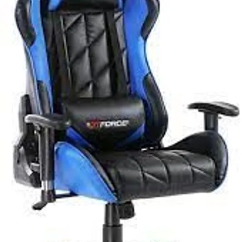 BOXED GT FORCE PRO GT LEATHER RACING SPORTS OFFICE CHAIR IN BLACK & BLUE (1 BOX)