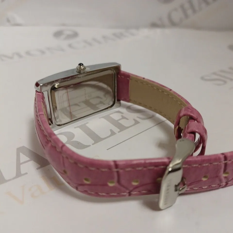 BOXED STOCKWELL LUXURY LADIES WATCH - TEXTURED DIAL WITH SUB DIAL MINUTE HAND - PINK LEATHER STRAP 