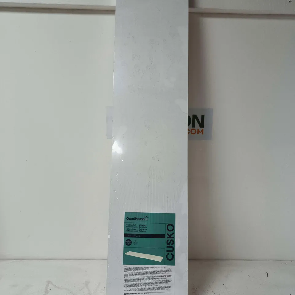 GOODHOME CUSKO FLOATING SHELF – WHITE SATIN, 118 CM LONG, 23.5 CM DEEP, 3.8 CM THICK