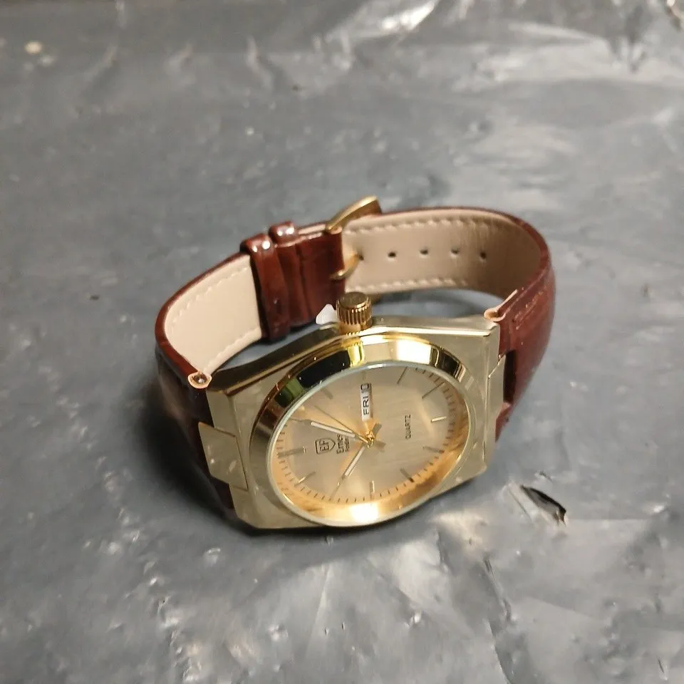 MENS ERNEST FERDINAND WATCH – DAY DATE CALENDAR DIAL – LEATHER STRAP