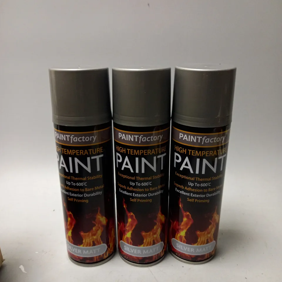 BOX OF APPROX 24 PAINT FACTORY HIGH TEMP PAINT IN SILVER MATT
