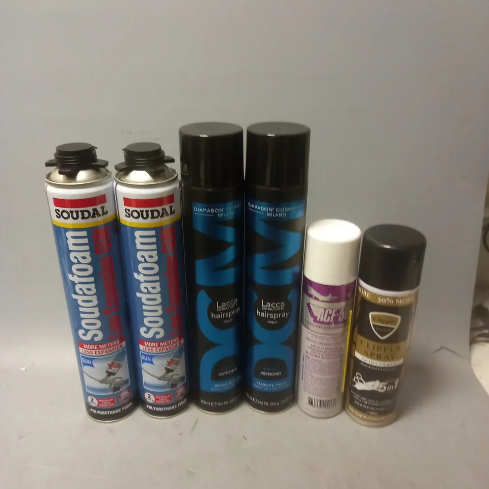 APPROXIMATELY 8 ASSORTED AEROSOLS TO INCLUDE CLIPPER SPRAY, ACF-50, AND LACCA HAIRSPRAY LAQUE ETC. 