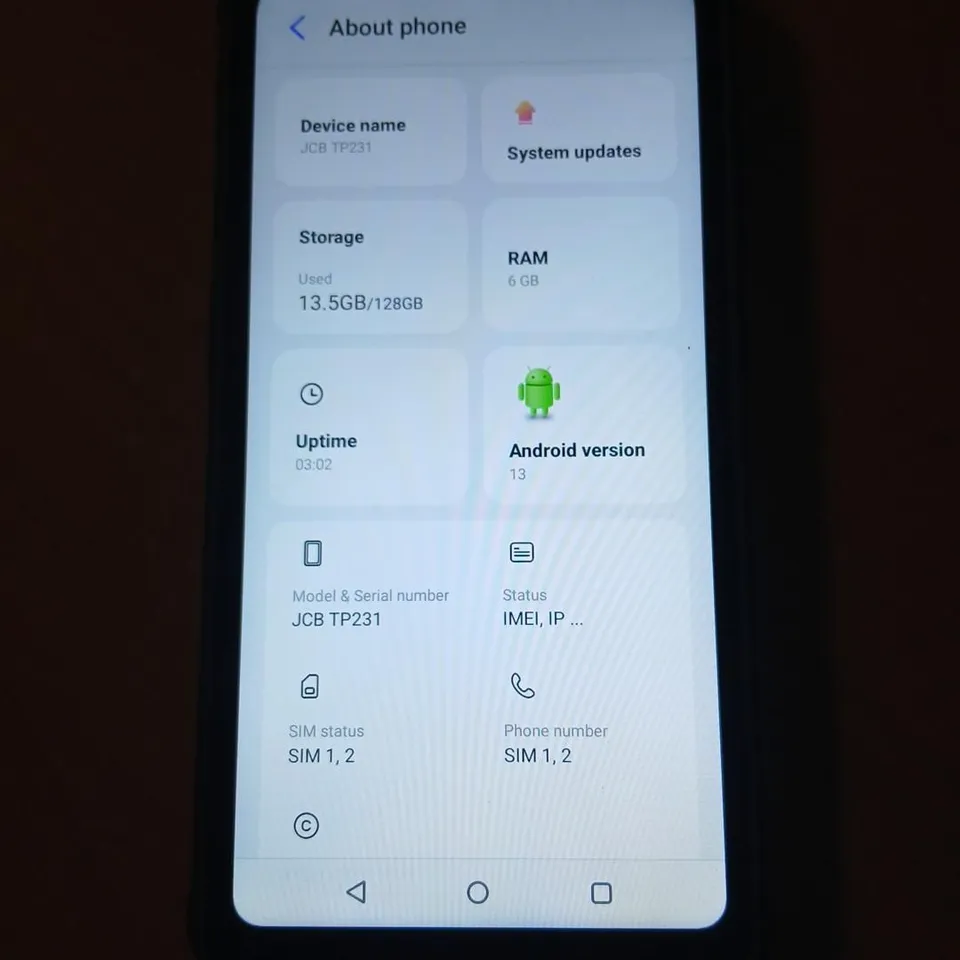 JCB TP231 RUGGED SMARTPHONE – ANDROID 13, 128GB, 6GB RAM