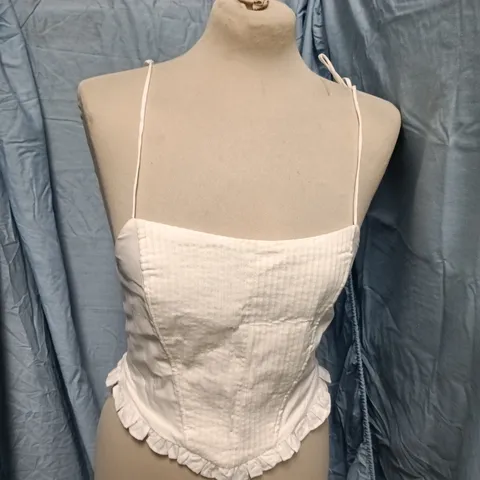 ZARA WOMEN'S WHITE TEXTURED SLEEVELESS TOP WITH RUFFLE HEM β SIZE M