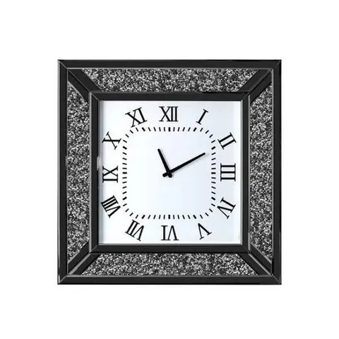 BOXED SHYFOY WALL CLOCK, 60cm MIRRORED DISPLAY, MODERN, DECORATIVE, CRUSHED DIAMOND DESIGN - SILVER (1 BOX)