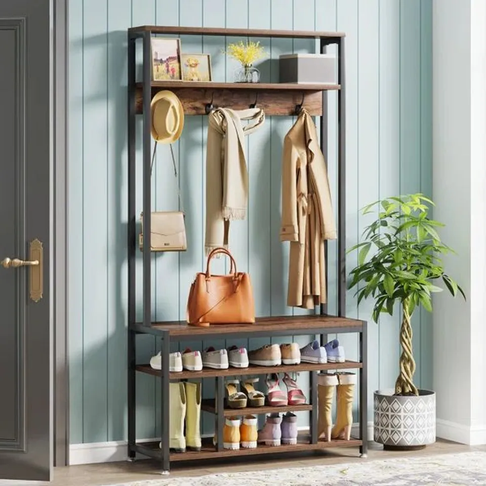 BOXED CENDRILLON HALL TREE 125CM WIDE WITH BENCH & SHOE STORAGE (2 BOXES)