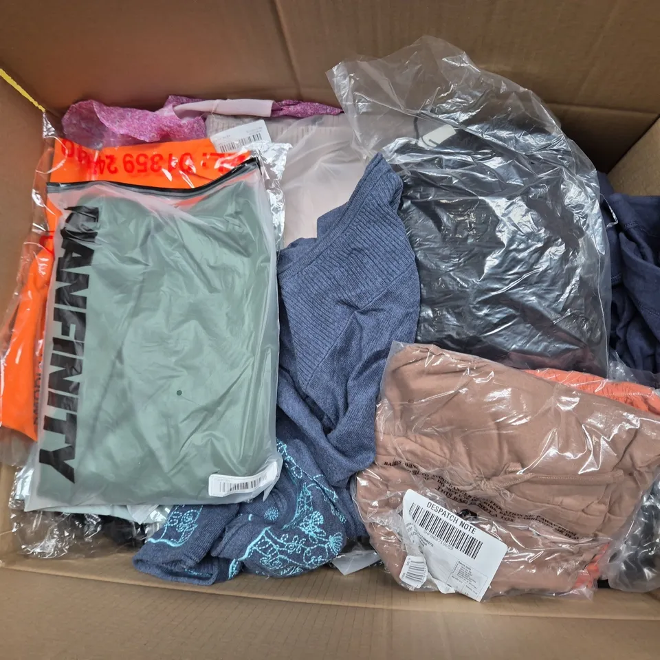 APPROXIMATELY 40 ASSORTED CLOTHING ITEMS IN VARIOUS SIZES, STYLES & COLOURS TO INCLUDE TOPS, DRESSES, CARDIGANS, ETC - COLLECTION ONLY