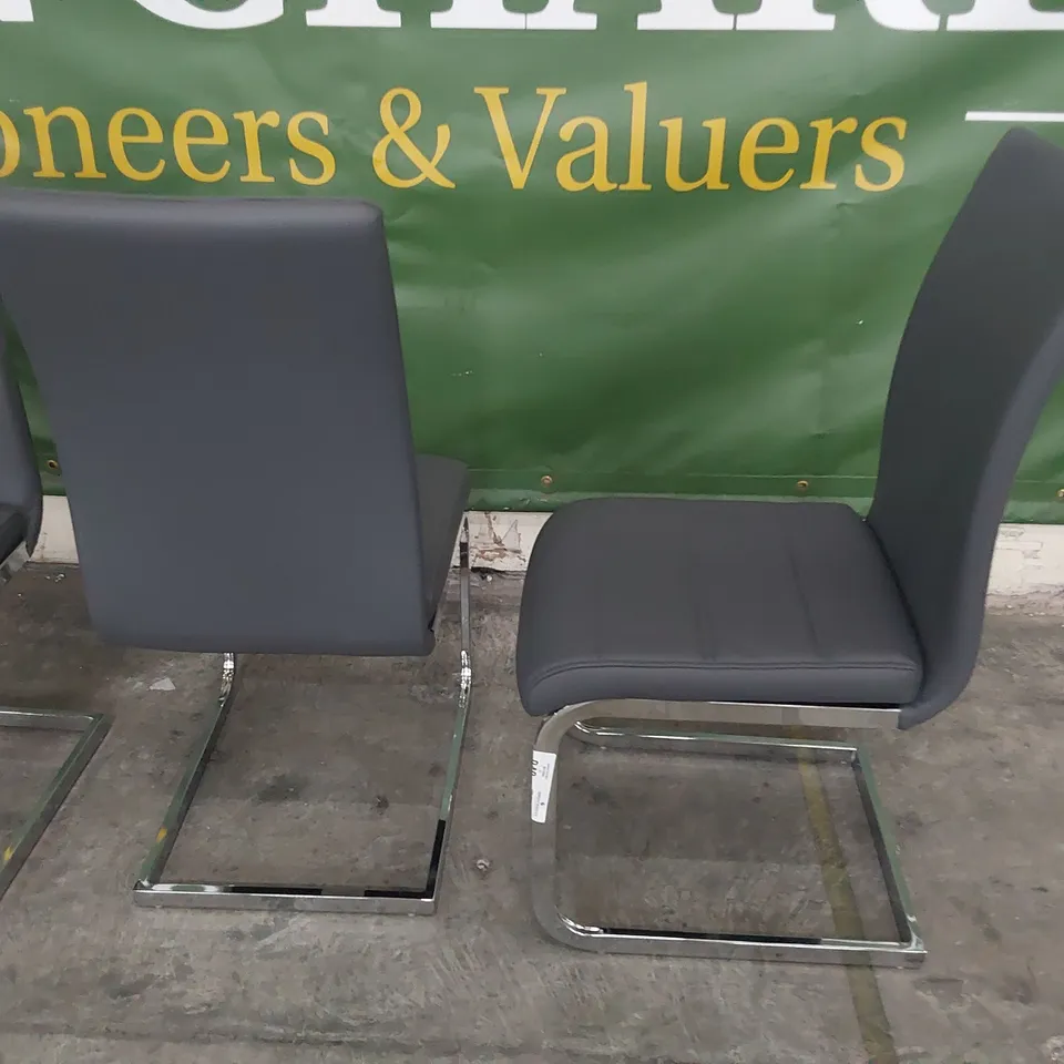 SET OF THREE UPHOLSTERED DINING CHAIRS GREY PU ON CHROME FRAMES 