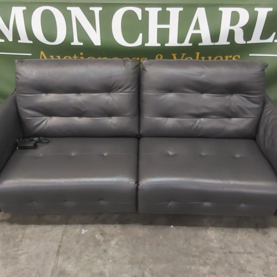 QUALITY DESIGNER ITALIAN MADE LEATHER BOLANZO ELECTRIC RECLINER SOFA - DARK GREY