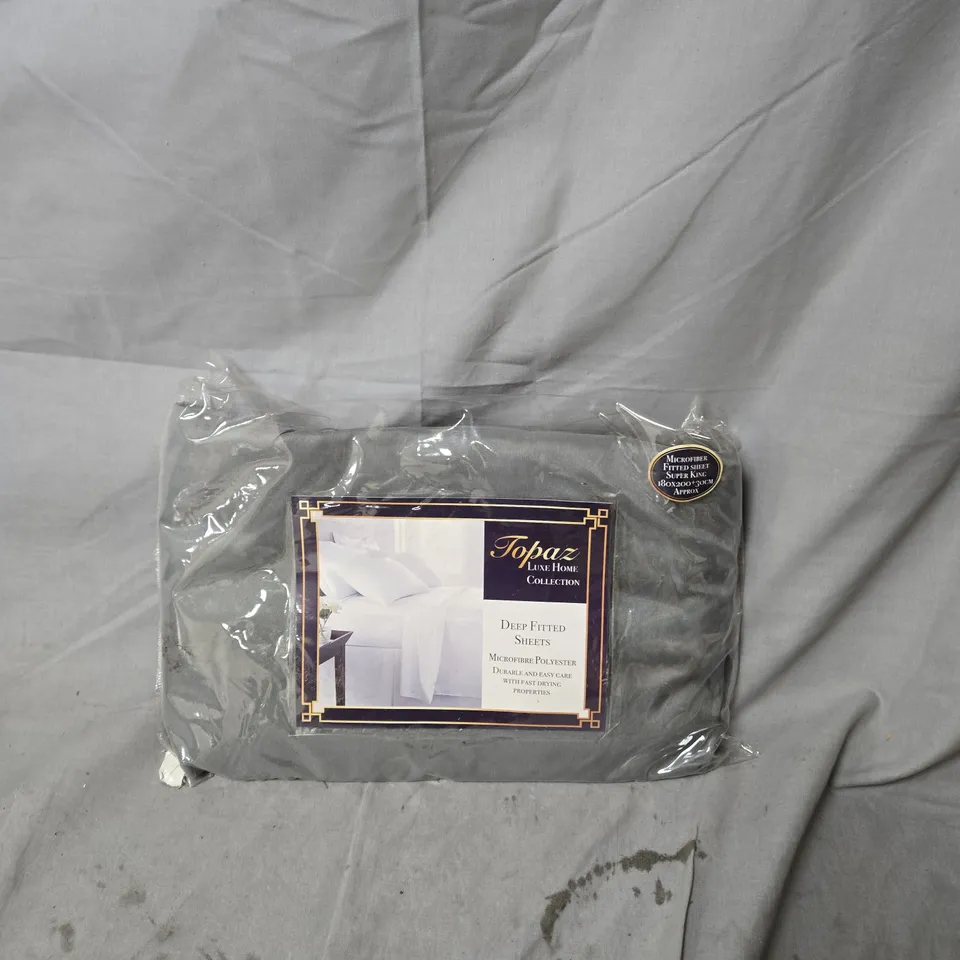 BOX OF APPROXIMATELY 8 X TOPAZ LUXE HOME COLLECTION INCLUDING  SILKY FEEL BLACK-OUT CURTAINS & DEEP FITTED SHEETS (MIXED CURTAINS & BEDDING)