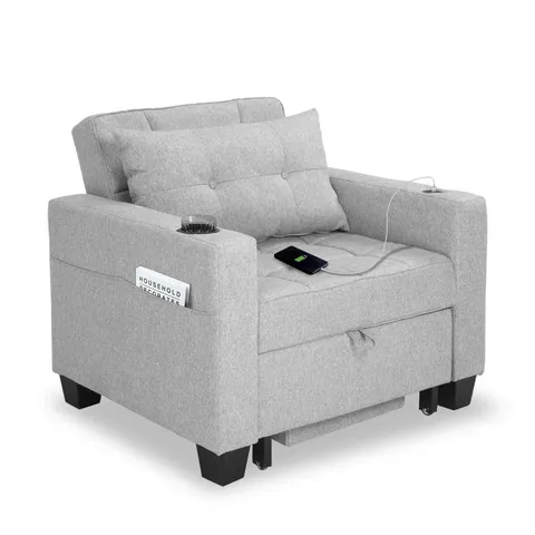 BOXED LATITUDE RUN 93cm LINEN SINGLE PULL-OUT SOFA BED 3 IN 1 CONVERTIBLE - LIGHT GREY (2 BOXES)