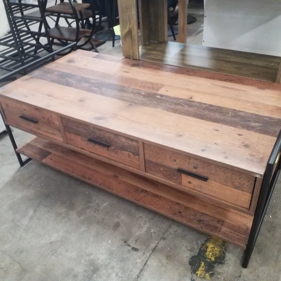 CANOUR RUSTIC COFFEE TABLE WITH 3 DRAWERS AND OPEN SHELF