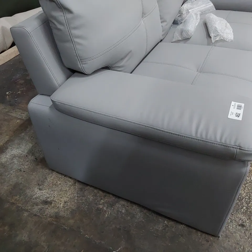 DESIGNER TWO SEATER SOFA LIGHT GREY LEATHER 