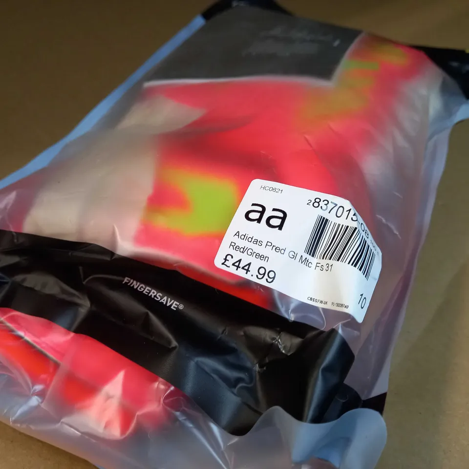PACKAGED ADIDAS RED/GREEN FOOTBALL GLOVES 