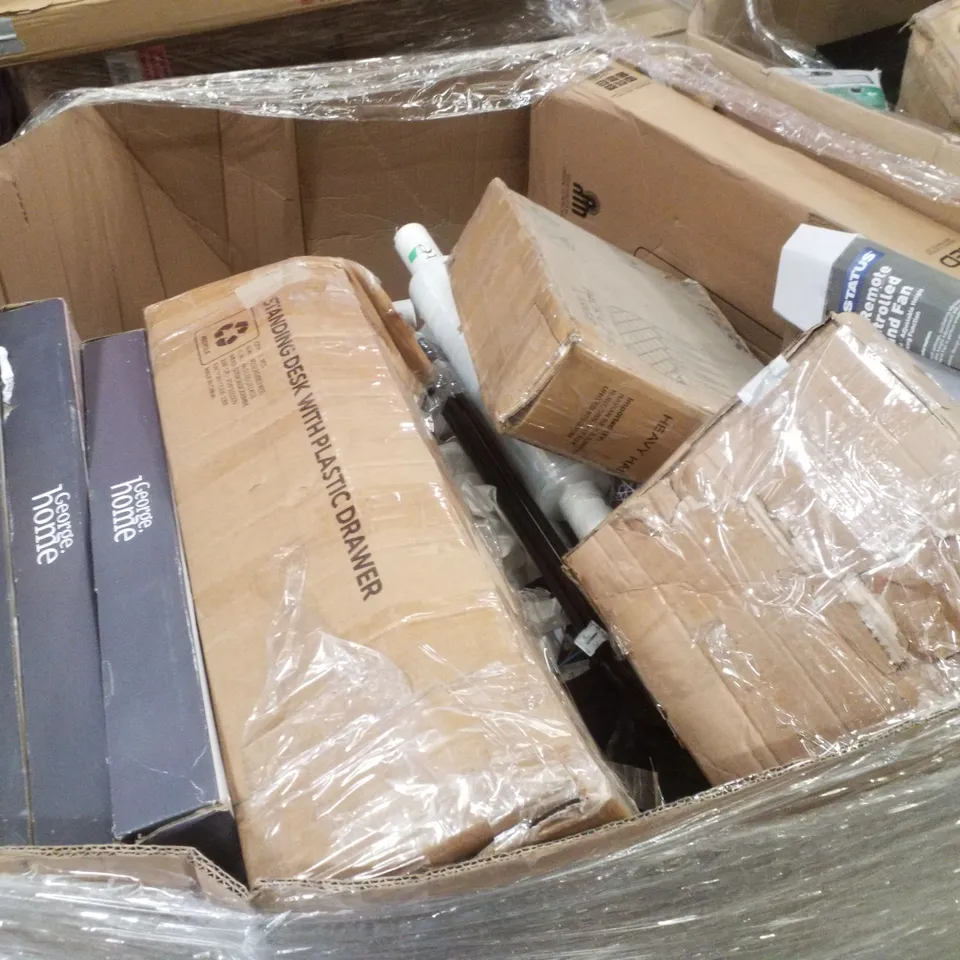 PALLET CONTAINING ASSORTED PRODUCTS  INCLUDING CLOTHES AIRERS, STANDING DESK, STAND FAN & TOWEL PANEL HEATER
