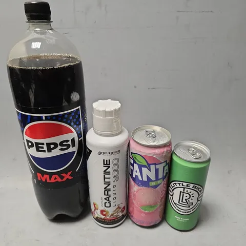 APPROXIMATELY 6 ASSORTED DRINKS ITEMS TO INCLUDE -PEPSI MAX , FANTA , LITTLE RICK MINT & LIME ETC