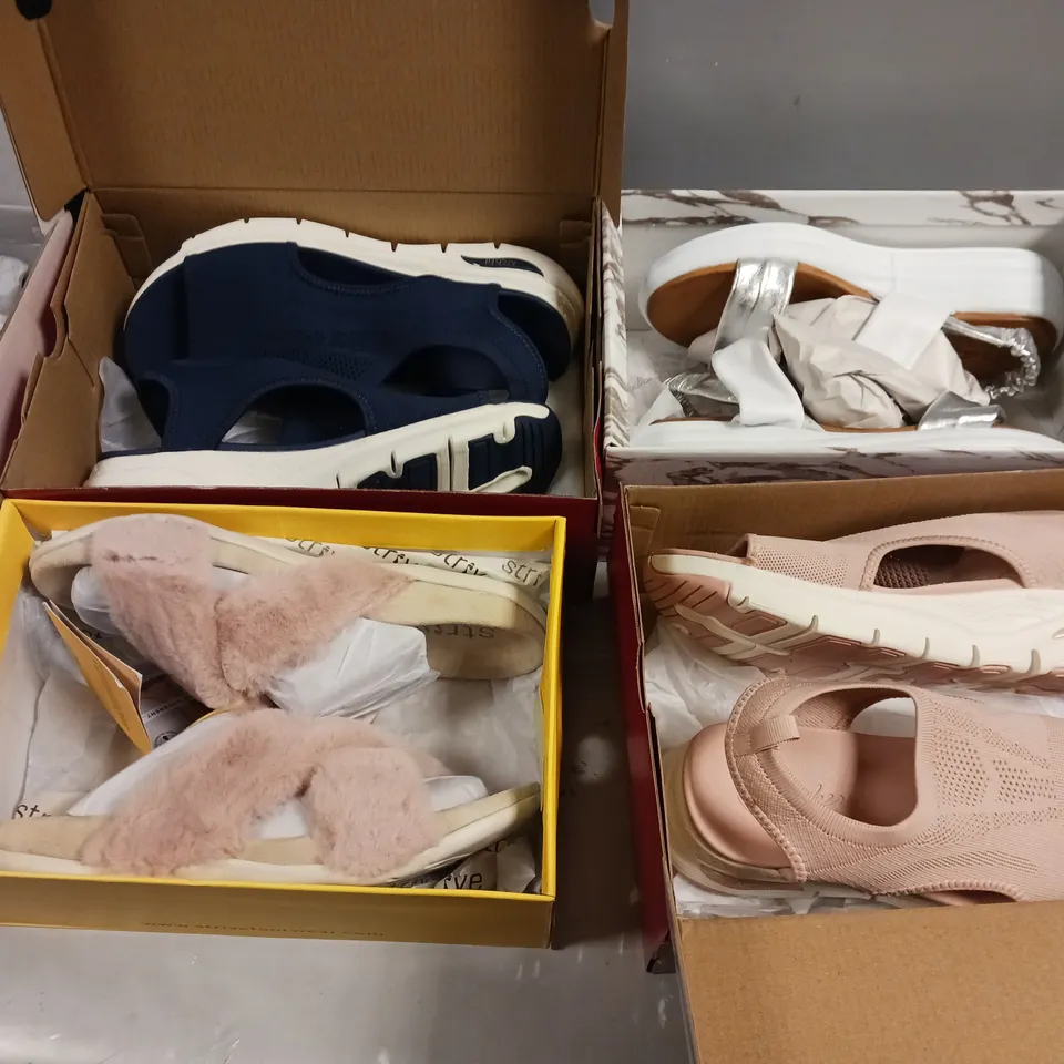 APPROXIMATELY 9 BOXED PAIRS OF SHOES AND SANDALS IN VARIOUS TYPES, COLOURS AND SIZES FROM STRIVE, SKETCHERS, MODA IN PELLE, ETC