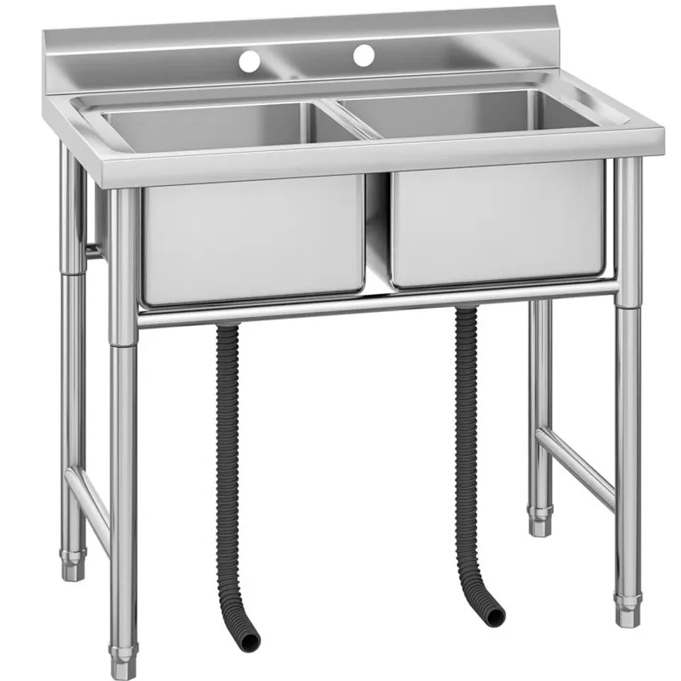 BOXED BAICANERA 100MM W DOUBLE BOWL STAINLESS STEEL FREESTANDING KITCHEN SINK
