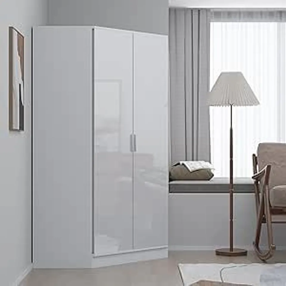BOXED REFLECT 2 DOOR CORNER WARDROBE | WHITE GLOSS & MATT WHITE |H: 180CM X W: 103CM X D: 103CM (3 BOXES)