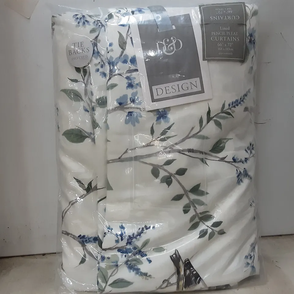 PACKAGED SAUNDERTON BLOSSOM POLYCOTTON PENCIL CURTAIN,  168 X 183 CM