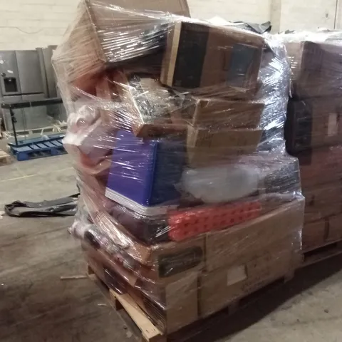 PALLET OF ASSORTED E-COMMERCE GOODS AND PRODUCTS TO INCLUDE; SUITCASES/CABIN BAGS, GYM MATS, SLEEPING BAGS, SOFT PLAYPENS, YOGA MAT, BIN BAGS, KETTLE BELL ETC