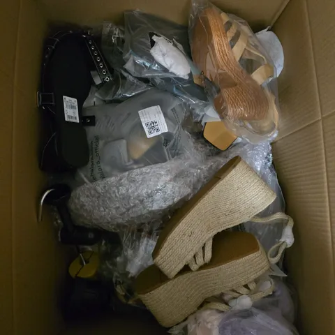 BOX OF APPROXIMATELY 12 PAIRS OF UNBOXED ASSORTED SHOES IN VARIOUS COLOUR, STYLES AND SIZES