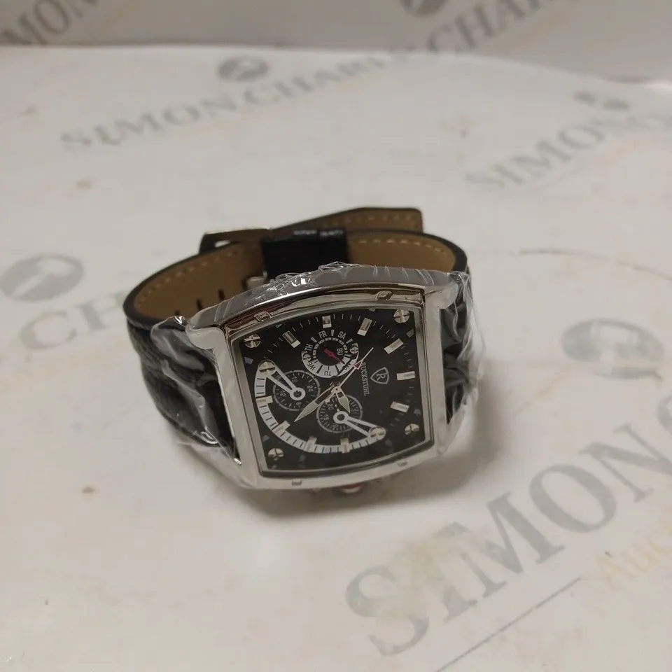 MEN’S RUCKSTUHL R300 CHRONOGRAPH WATCH – BLACK MULTI FUNCTION DIAL – 3ATM WATER RESISTANT – BLACK GENUINE LEATHER STRAP