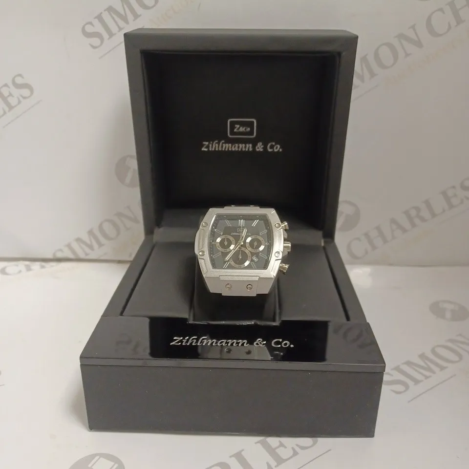 BOXED ZIHLMANN AND CO LUXURY CHRONOGRAPH WATCH - 3ATM WATER RESISTANT - RUBBER STRAP