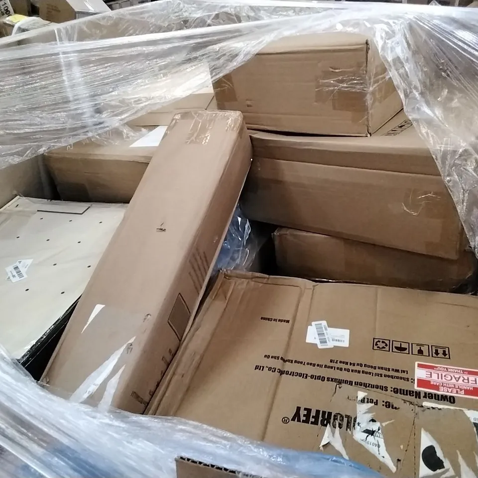PALLET OF ASSORTED ITEMS INCLUDING MOOLAN MULTIFUNCTION STEAM MOP, YUDA, COLORFEY PET RAMP, VORFREUDE SPRAY MOP, SPRING LOADED TENSION ROD, LED VANITY MIRROR LIGHT 