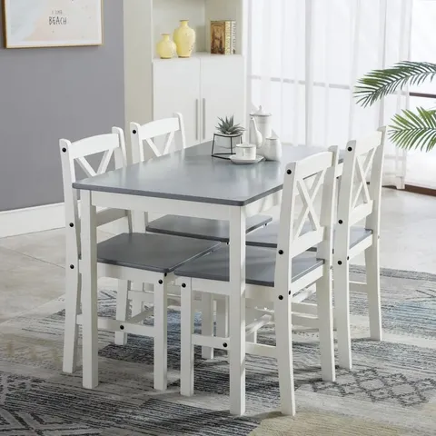 BOXED DANNY 4-PERSON SOLID WOOD DINING TABLE AND CHAIRS GREY
