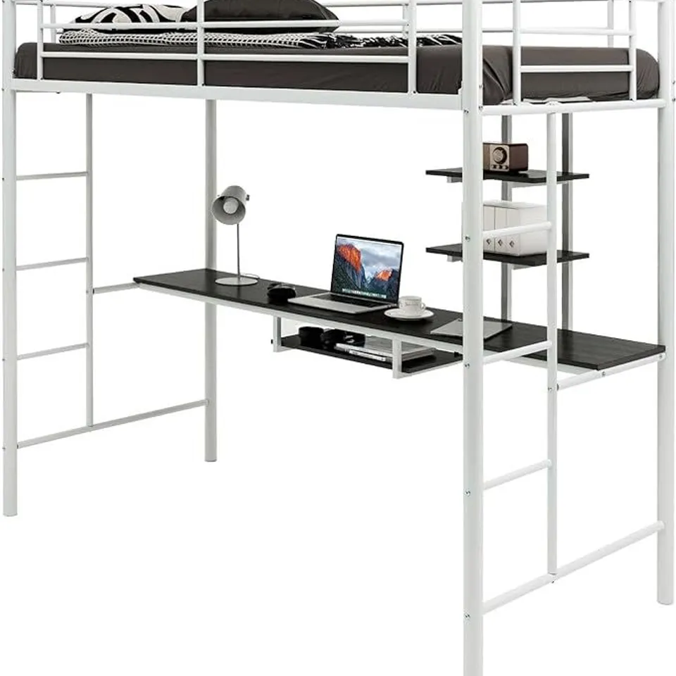 BOXED COSTWAY METAL BUNK BED WITH UNDERSIDE DESK - WHITE