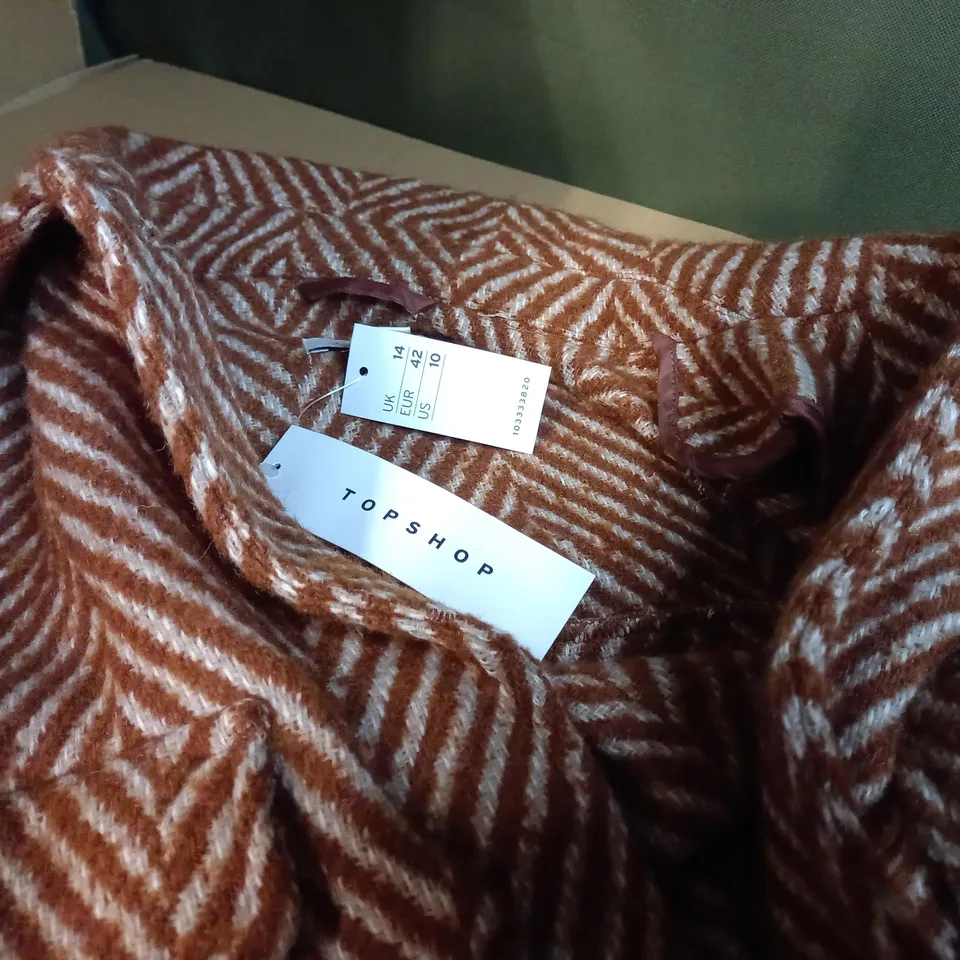 TOPSHOP TAN STRIPED WOMENS OVERCOAT - SIZE 14
