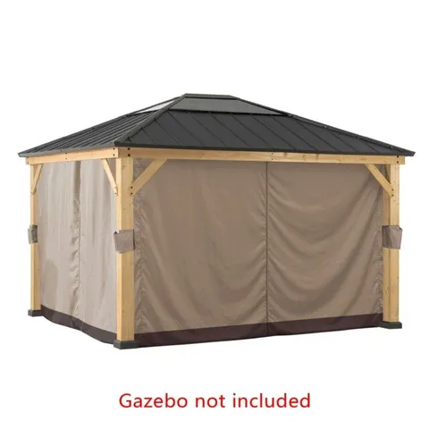 BOXED SUNJOY 3.9x3.3m ACCESSORY CURTAIN FOR WOOD GAZEBO - KHAKI (1 BOX)